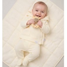 J15448: Baby Unisex Lemon Quilted Jacquard Jacket & Footed Trousers Outfit With Plush Giraffe Toy (NB-6 Months)